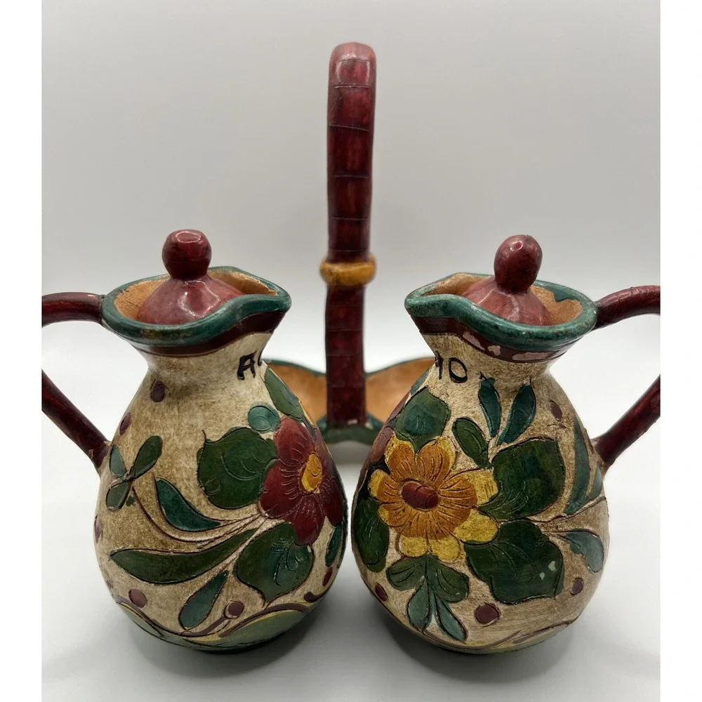 DIPINTO A MANO Italian Art Pottery - Oil & Vinegar Caddy - Deruta Italy